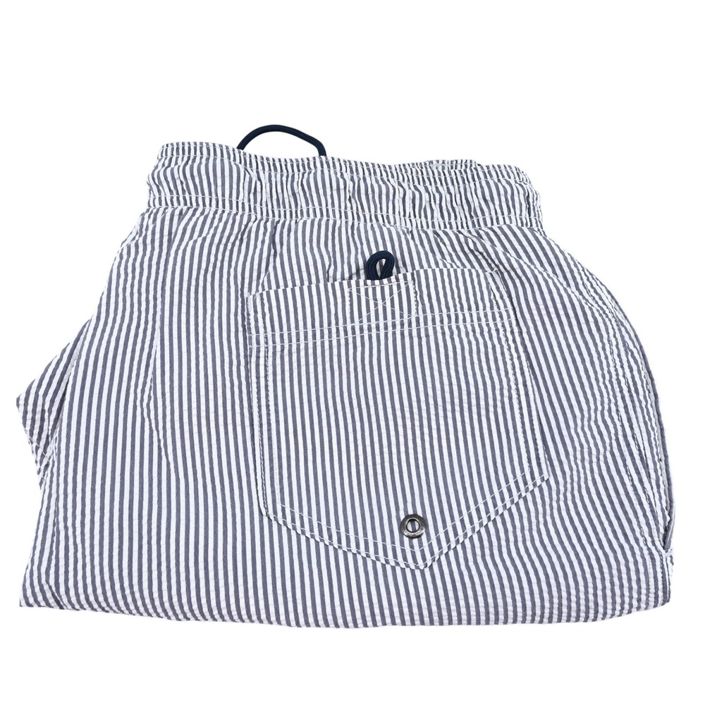 Lands End Mens Blue White Seersucker Striped Swim Trunks Size L 36-38 Mesh Lined